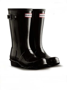 Hunter Original Kids Tall Black Gloss Boots Size 1 Boy 2 Girl